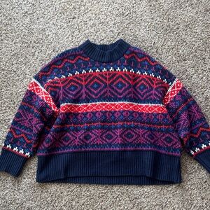 Old Navy Women's Sweater with Red and Blue Patterns